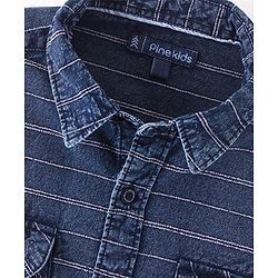 Pine Kids Denim Cotton Soft Hand Feel Full Sleeves Striped Shirt - Blue