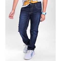 Pine Kids Cotton Spandex Full Length Stretchable Washed Denim Jeans - Dark Blue