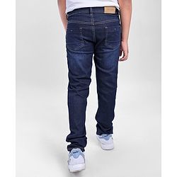 Pine Kids Cotton Spandex Full Length Stretchable Washed Denim Jeans - Dark Blue
