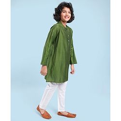 Pine Kids Full Sleeves Pintuck Kurta Pyjama Set Striped Design - Green