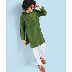 Pine Kids Full Sleeves Pintuck Kurta Pyjama Set Striped Design - Green