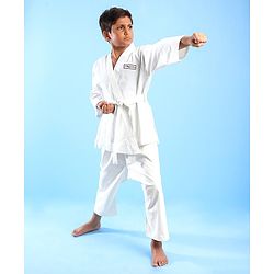 Pine Active Cotton Full Sleeves Solid Colour Karate Dress - White