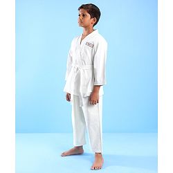 Pine Active Cotton Full Sleeves Solid Colour Karate Dress - White