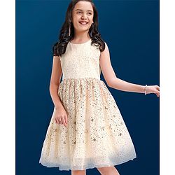 Pine Kids Sleeveless Sequined Knee Length Party Wear Dress- Grey