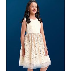 Pine Kids Sleeveless Sequined Knee Length Party Wear Dress- Grey