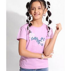 Pine Kids 100% Cotton Half Sleeves Bio Washed T-Shirt Floral Print - Pink