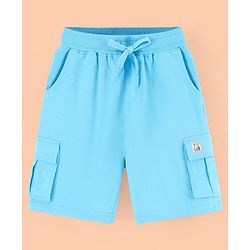 Pine Kids Cotton Knit Knee Length Solid Short - Turquoise Blue