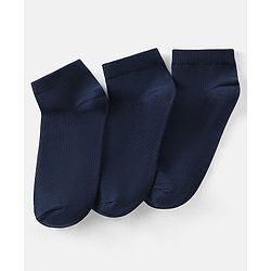 Pine Kids Solid Ankle Length Socks Pack of 3 - Navy Peony