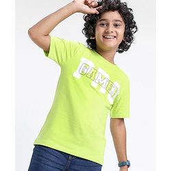 Pine Kids 100% Cotton Bio Washed Half Sleeves T-shirt Pro Gamer Print - Lime Green