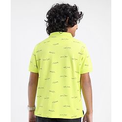 Pine Kids Cotton Knit Half Sleeves Shark Print Biowashed T-Shirt - Green
