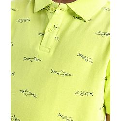 Pine Kids Cotton Knit Half Sleeves Shark Print Biowashed T-Shirt - Green