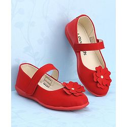 Pine Kids Bellies With Velcro Closure & Floral Applique - Red