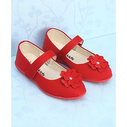Pine Kids Bellies With Velcro Closure & Floral Applique - Red