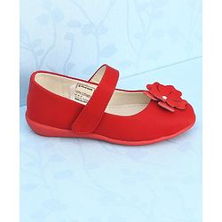 Pine Kids Bellies With Velcro Closure & Floral Applique - Red