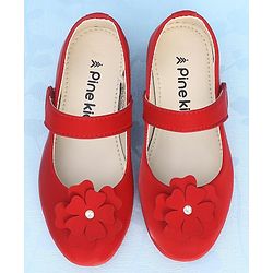 Pine Kids Bellies With Velcro Closure & Floral Applique - Red