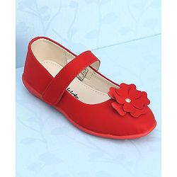 Pine Kids Bellies With Velcro Closure & Floral Applique - Red