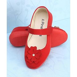 Pine Kids Bellies With Velcro Closure & Floral Applique - Red