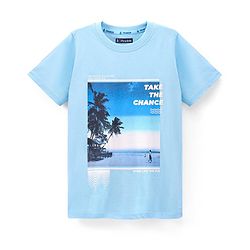 Pine Kids 100% Cotton Half Sleeves Biowashed T-Shirt Scenery Print- Blue