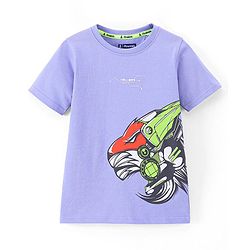 Pine Kids 100% Cotton Half Sleeves Lion Printed Biowashed T-Shirt - Purple