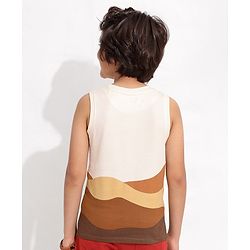 Pine Kids 100% Cotton Knit Sleeveless Desert Printed Biowashed T-Shirt - Brown