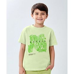 Pine Kids 100% Cotton Biowashed Half Sleeves T-Shirt Zebra Print - Lime Green