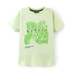 Pine Kids 100% Cotton Biowashed Half Sleeves T-Shirt Zebra Print - Lime Green
