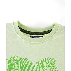 Pine Kids 100% Cotton Biowashed Half Sleeves T-Shirt Zebra Print - Lime Green