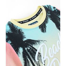 Pine Kids 100% Cotton Knit Half Sleeves Palm Trees Printed Biowashed T-Shirt - Blue & Peach