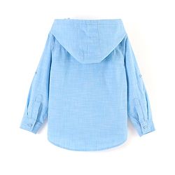Pine Kids 100% Cotton Woven Soft Hand Feel Full Sleeves Hooded Shirt with Kangaroo Pocket - Blue