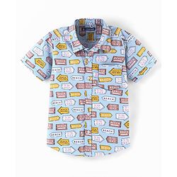Pine Kids 100% Cotton Half Sleeves Shirt Conversational Print - Blue