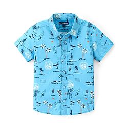 Pine Kids 100% Cotton Half Sleeves Shirt Beach Print- Blue