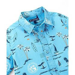 Pine Kids 100% Cotton Half Sleeves Shirt Beach Print- Blue