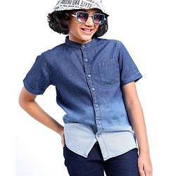 Pine Kids Cotton Half Sleeves Ombre Effect Denim Shirt - Blue