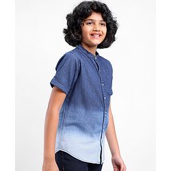 Pine Kids Cotton Half Sleeves Ombre Effect Denim Shirt - Blue