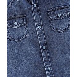 Pine Kids 100% Cotton Woven Full Sleeves Washed Denim Shirt with Double Flap Pocket - Blue