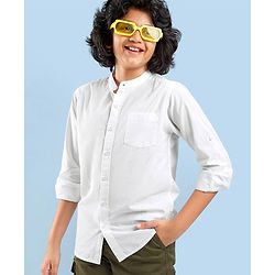 Pine Kids Cotton Full Sleeves Ultra Soft Washed Solid Color Shirt - White