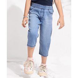 Pine Kids Cotton Elastane Three Fourth Length Jeggings - Light Blue