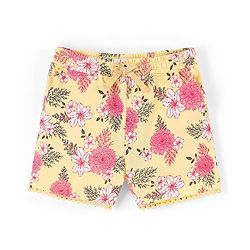 Pine Kids 100% Cotton Knit Mid Thigh Length Shorts Floral Printed - Yellow