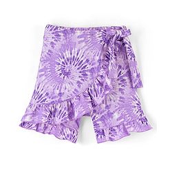 Pine Kids 100% Cotton Knit Mid Thigh Length Tie Dye Printed Skort With Wrap Around Tie Up - Purple