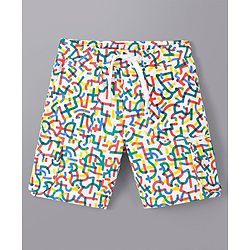 Pine Kids Cotton Knit All over Abstract Printed Shorts - Snow White