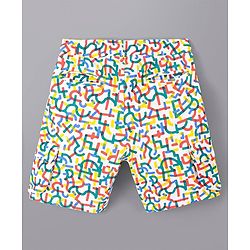 Pine Kids Cotton Knit All over Abstract Printed Shorts - Snow White