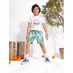 Pine Kids Knee Length Knit Abstract Print Shorts - Blue