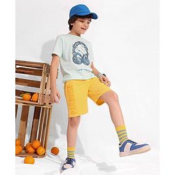 Pine Kids Cotton Knit Knee Length Shorts Paradise Print - Yellow