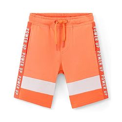 Pine Kids Cotton Knit Knee Length Cut and Sew Power Up Text Print Shorts - Orange