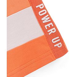 Pine Kids Cotton Knit Knee Length Cut and Sew Power Up Text Print Shorts - Orange