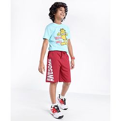 Pine Kids Cotton Knit Knee Length Cut and Sew Shorts With Awesome Printed  - Red