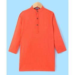 Pine Kids Full Sleeves Kurta Pyjama Set wih Printed Bandi - Orange