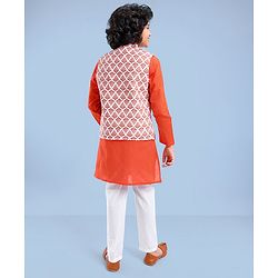 Pine Kids Full Sleeves Kurta Pyjama Set wih Printed Bandi - Orange