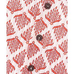 Pine Kids Full Sleeves Kurta Pyjama Set wih Printed Bandi - Orange