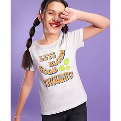 Pine Kids 100% Cotton Biowashed Half Sleeves T-Shirt Text Print- White